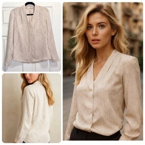 Aritzia Babaton Akira Blouse Long Sleeve Blush Pink Grey Snakeskin Top Size XS